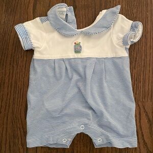 Petit Bebe Blue and White Striped Baby Romper size 9 months